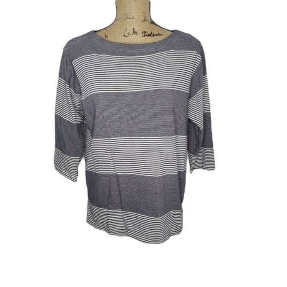 Pendleton Navy White Striped 3/4 Sleeve Shirt Classic Preppy